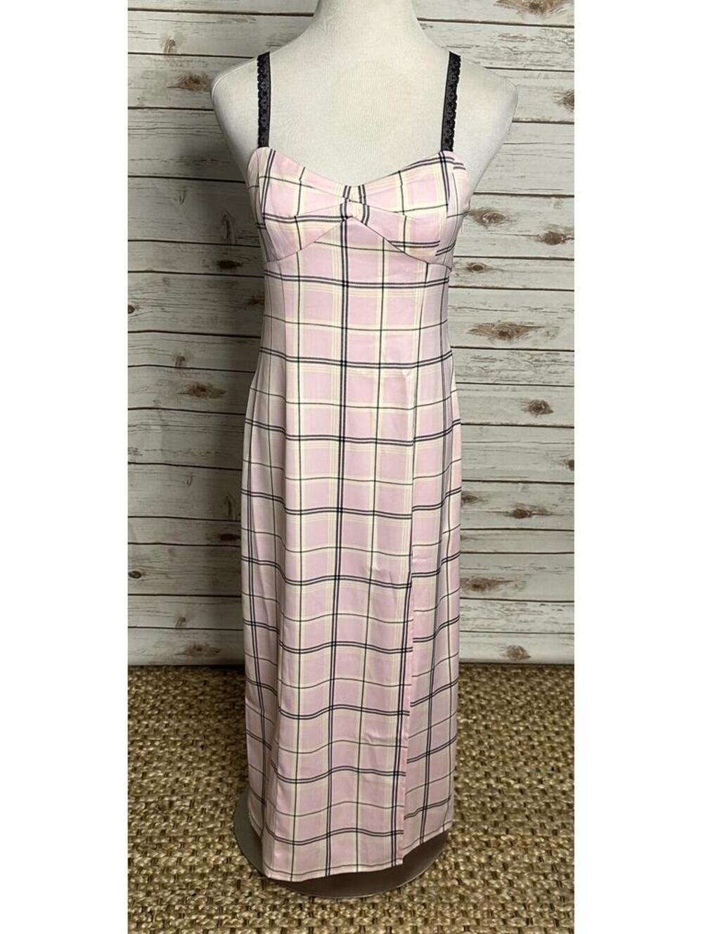 Urban Outfitters pink plaid lace straps slip maxi dress Medium Y2K coquette